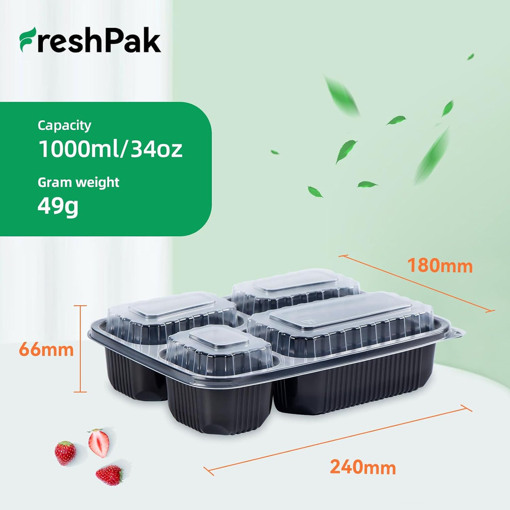 40-Pack 4-Compartment Meal Prep Containers
