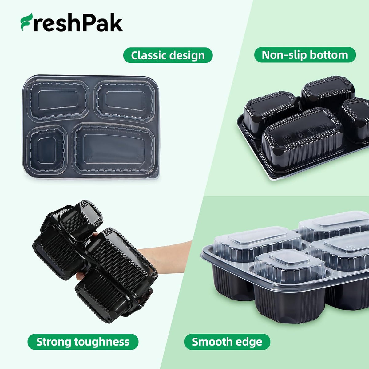 40-Pack 4-Compartment Meal Prep Containers